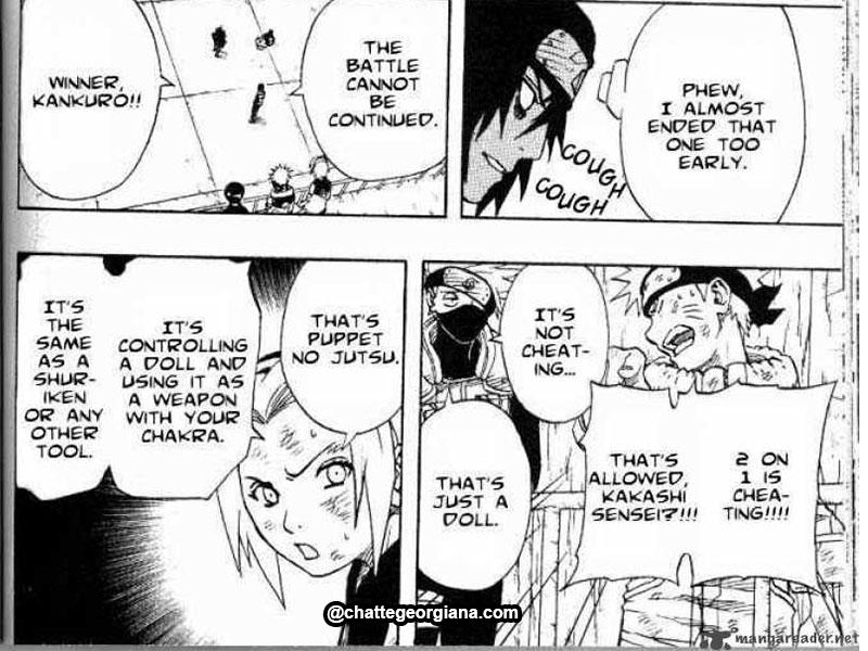 sakura haruno teaches naruto about puppet jutsu in chuunin exams